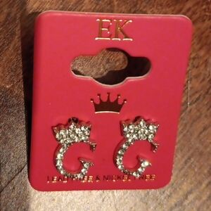 Women's Ek Earrings Letter G Crown ( Cubic Zicornia) Diamonds NIP
